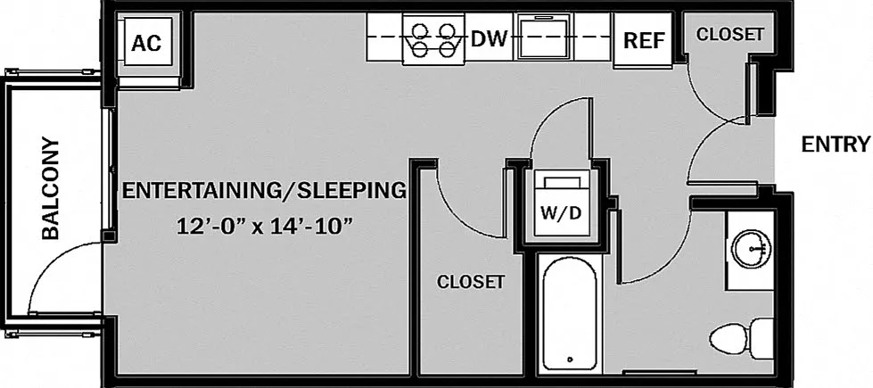 Floor plan Studio 1 Bath A6