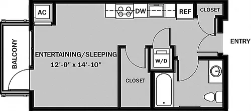 Floor plan Studio 1 Bath A6