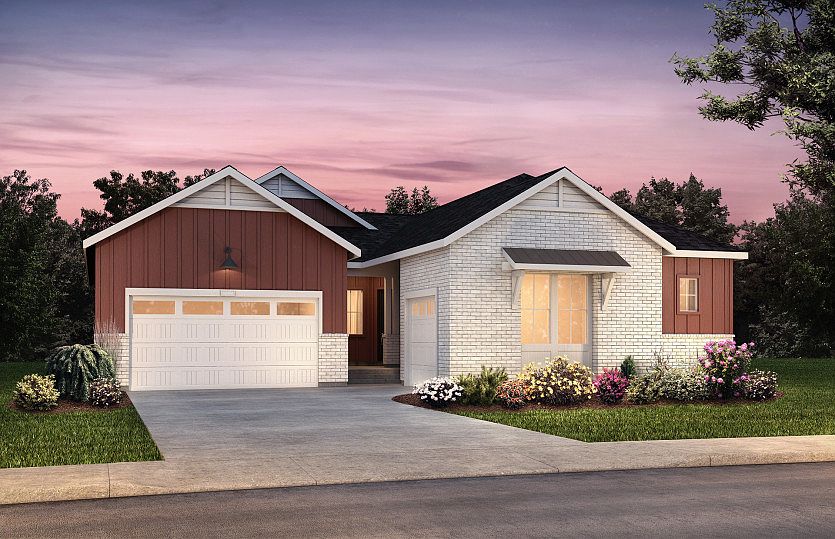 Single-story Cesena shown in Elevation A with a three-car garage.