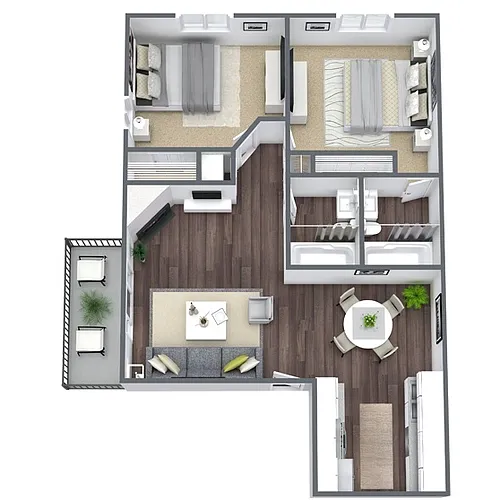 Floor plan B2: 2 Bed 2 Bath