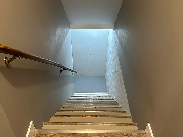 Stairs going into unfinished basement.