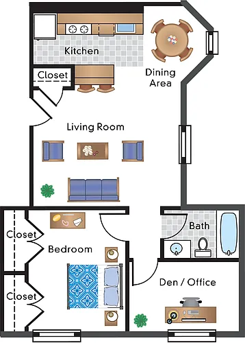 Floor plan 1 Bedroom Den Apt 1