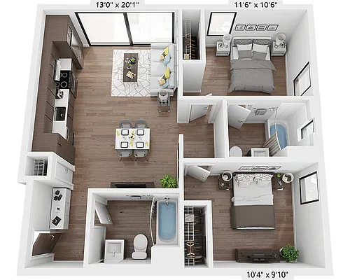 Floor plan Two Bedroom B2F