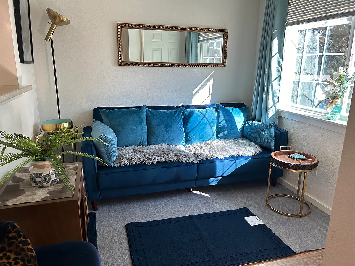 Second living area/ with a few minor furniture adjustments this room can also be used as a second room-velvet sofa, falls a into full-size bed if necessary. - 12404 E Gibson Rd #D103