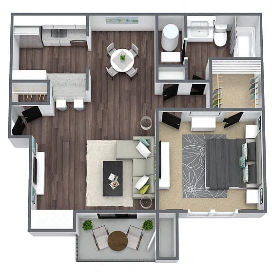 Floor plan A2: 1 Bed 1 Bath