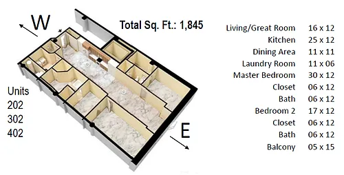 Floor plan 2 Bed 1845 SF