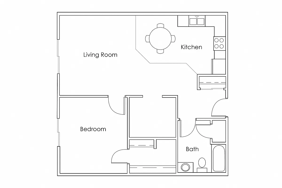 Floor plan 1 Bedroom 1 Bathroom 820 - J