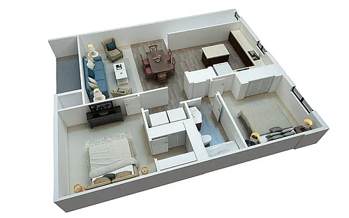Floor plan Apartment Style 2 Bedrooms 1 Bathroom