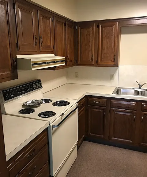 Kitche stove top, sink, vent with tons of storage space. In addition there is a pantry for more storage within the kitchen