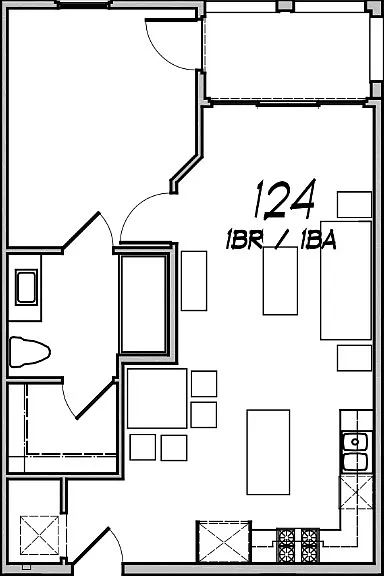 Floor plan 1 Bedroom with Patio - Hollywood Hills View