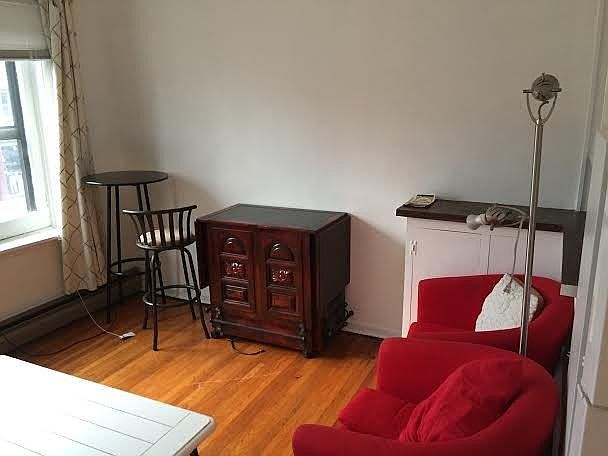 Living room with built-in storage unit