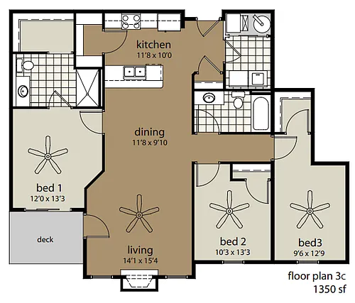 Floor plan 3C 1350 sf