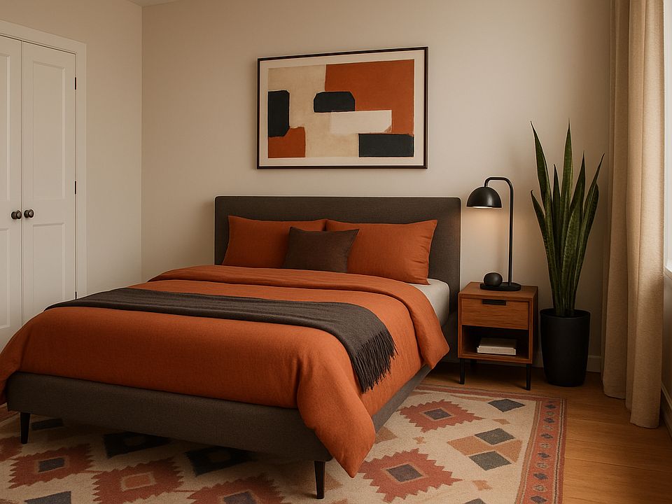 Master bedroom has one FULL wall of closets with amazing storage space. There's room for dressers if you don't want all clothes in the closet. Note that the room is currently not decorated like this.