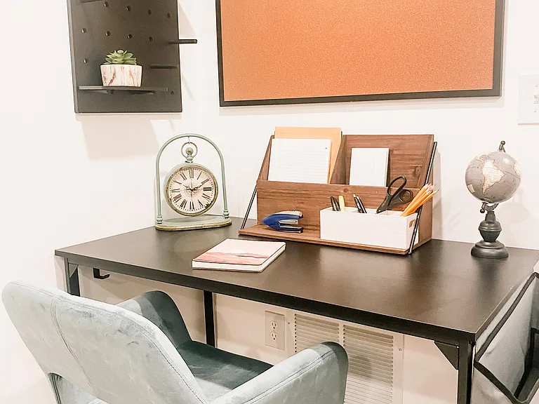 Hunker down and concentrate in the workdesk area.
