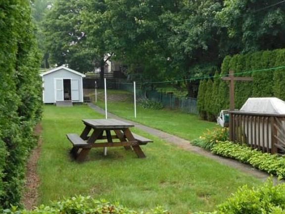 backyard with storage shed