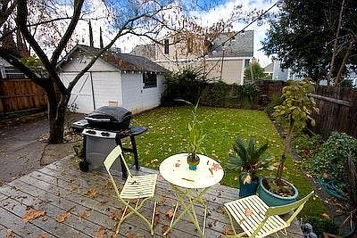 Back yard, deck and Garage