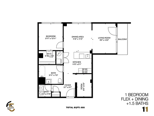 Floor plan 1 Bedroom plus Flex
