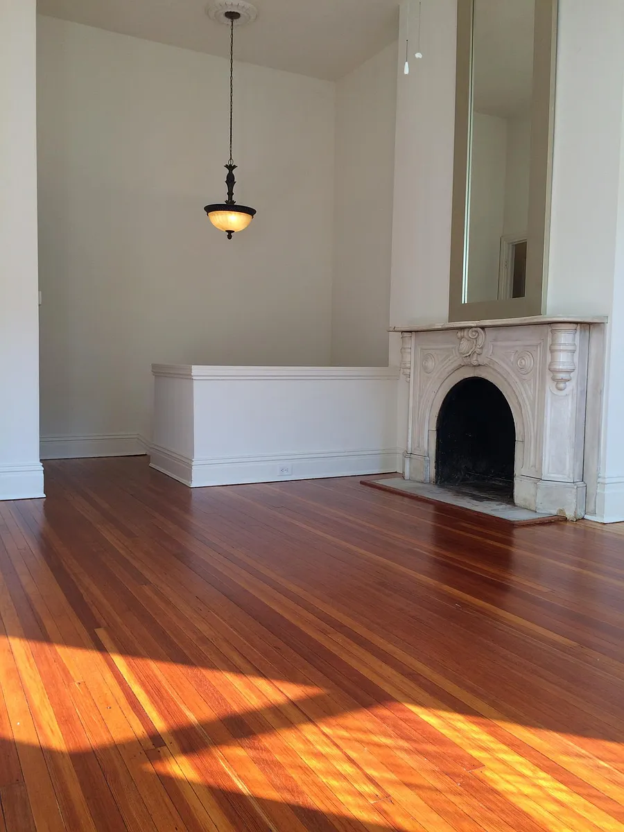 This photo shows the old mirror above the fireplace. - 221 W Lanvale St #1F