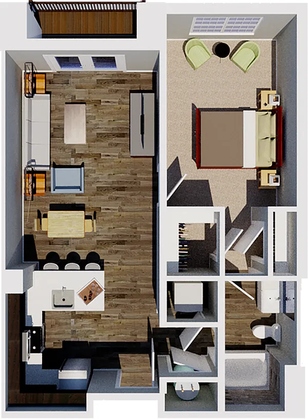 Floor plan 1 Bedroom 1 Bath North Wing