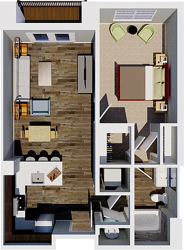 Floor plan 1 Bedroom 1 Bath North Wing
