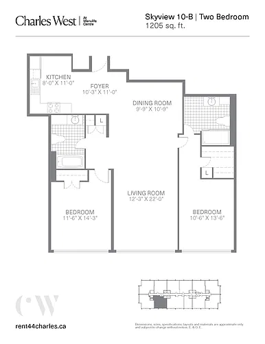 Floor plan 2 Bedroom Suite 1 Bed 1 Bath