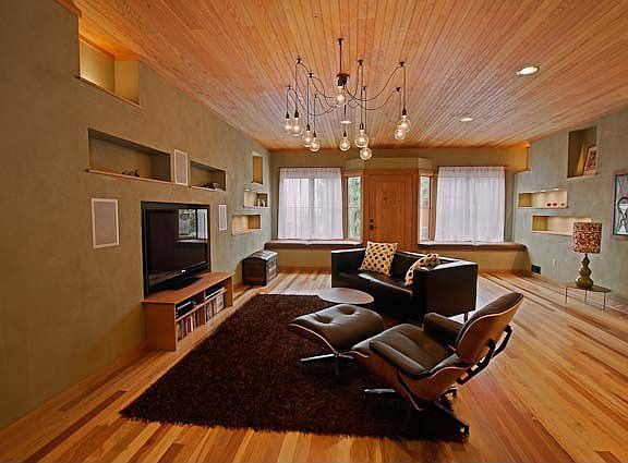 African Mahogany hardwood floors reclaimed from shipping pallets.