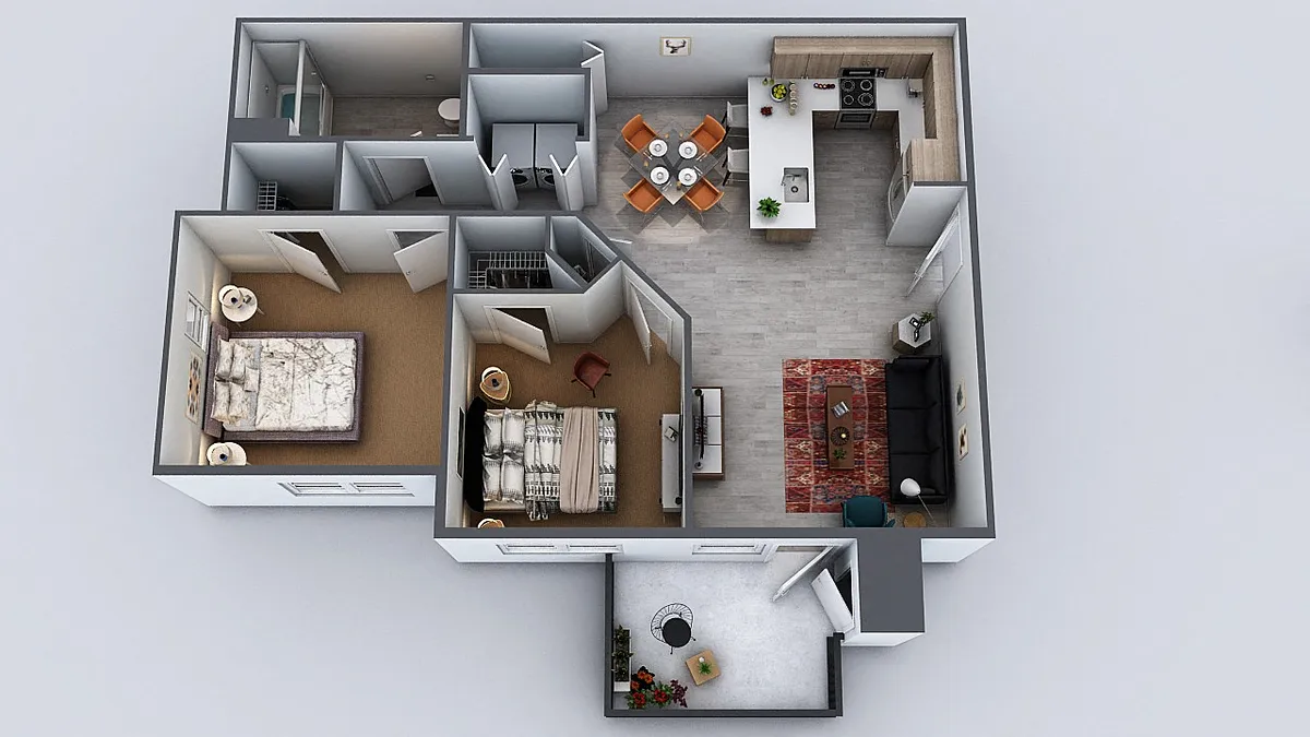 Floor plan 2 BEDROOM 1 BATH (Layout 2)