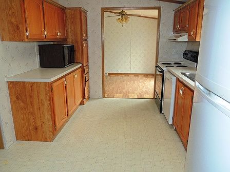 Kitchen looking into dining area