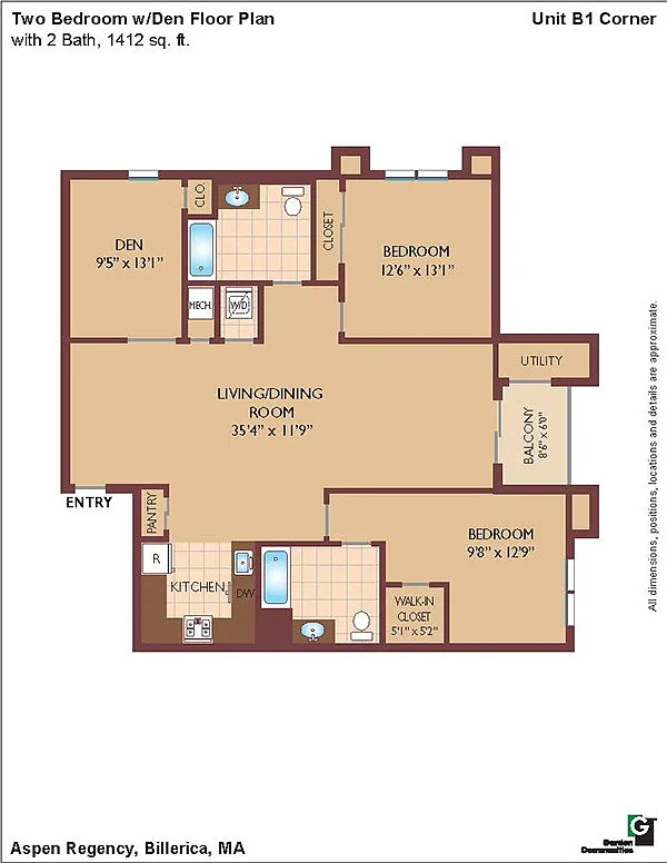 Floor plan $2.39/sq.ft. - Unit B1 and Den Corner