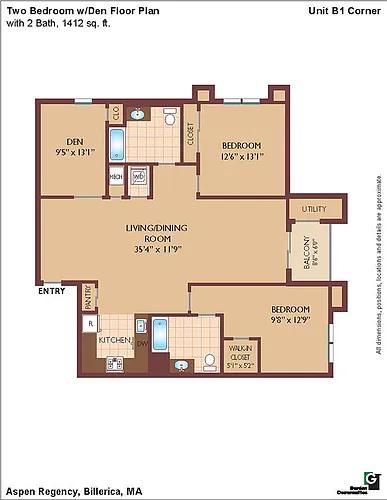 Floor plan $2.37/sq.ft. - Unit B1 and Den Corner
