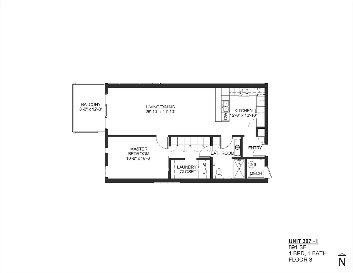 Floor plan Floor Plan I - 895 SF 1 Bedroo
