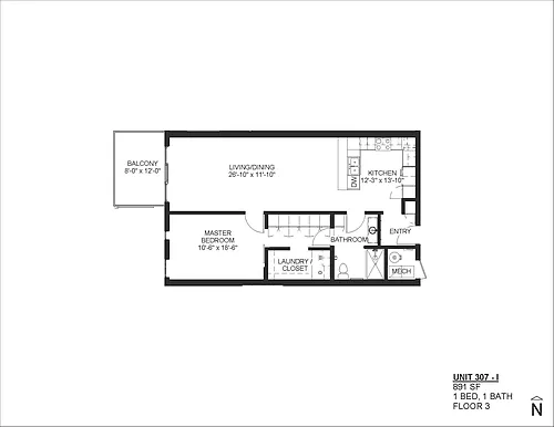 Floor plan Floor Plan I - 895 SF 1 Bedroo
