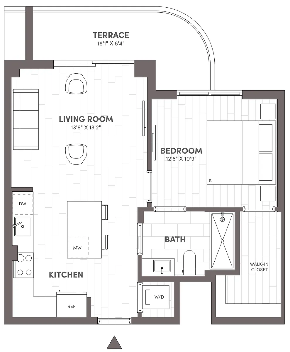 Floor plan 1 Bed-1 Bath-B1