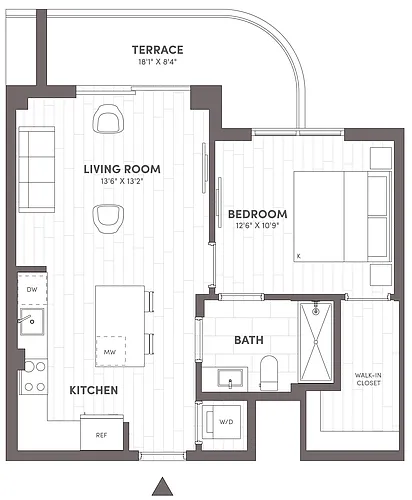 Floor plan 1 Bed-1 Bath-B1