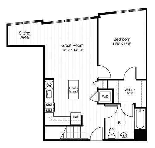 Floor plan A10L 1 Bedroom 1 Bath with Sitting Area & Loft