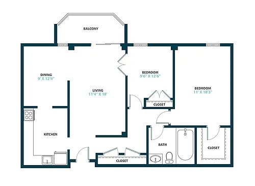 Floor plan Two Bedroom One Bath