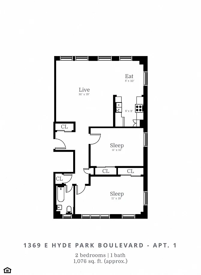 Floor plan 2 Bed | 1 Bath (C4)