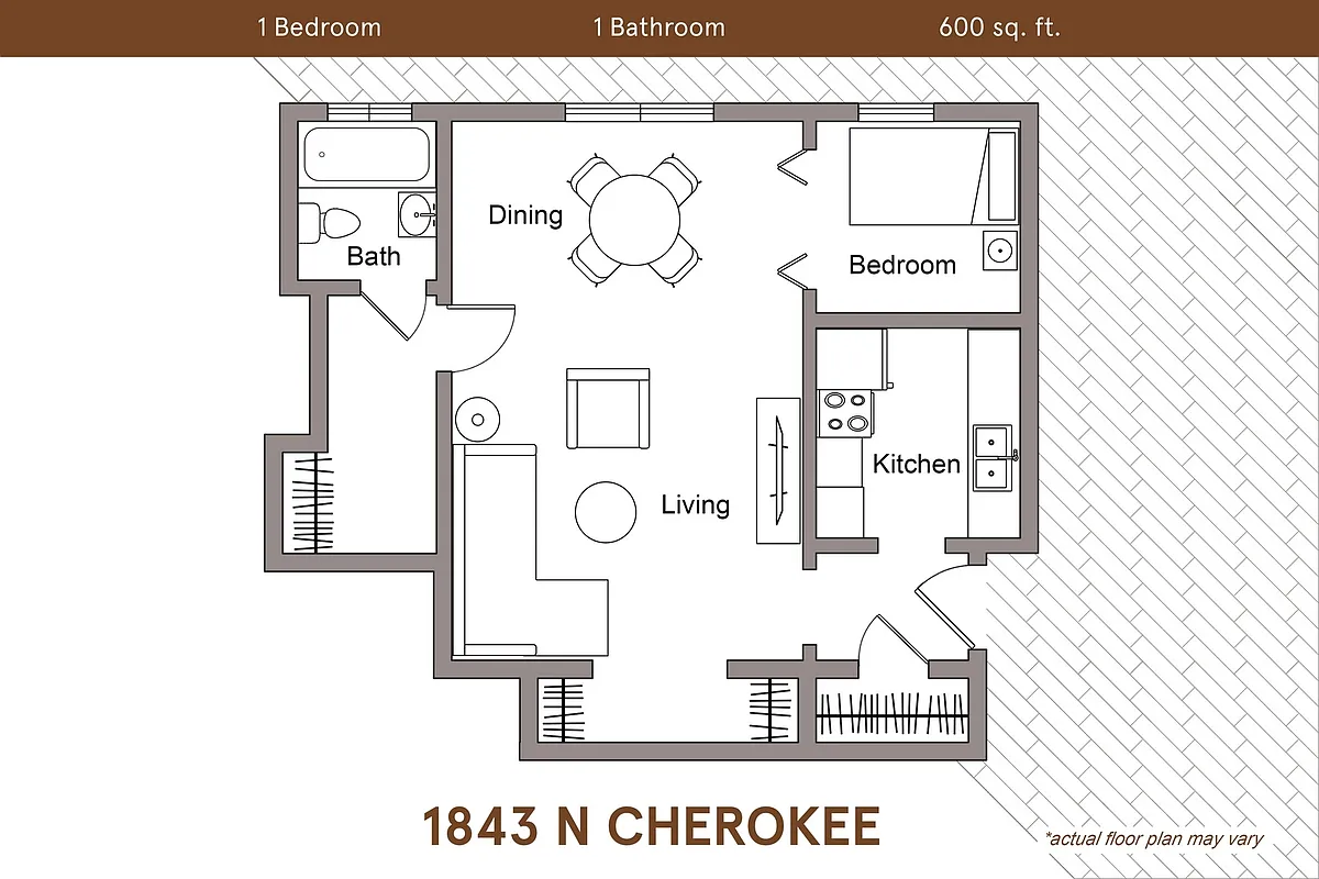 Floor plan 1 Bedroom, 1 Bath