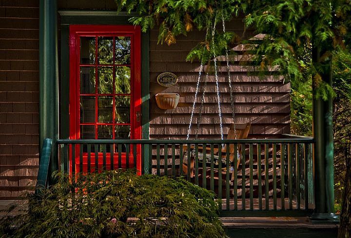 Front porch with historic plaque