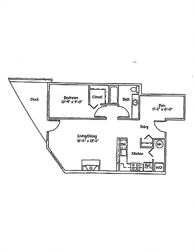 Floor plan 1 Bedroom, 1 Bath Den A9