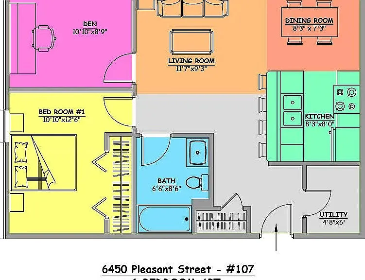 Floor plan 1 Bedroom With Den