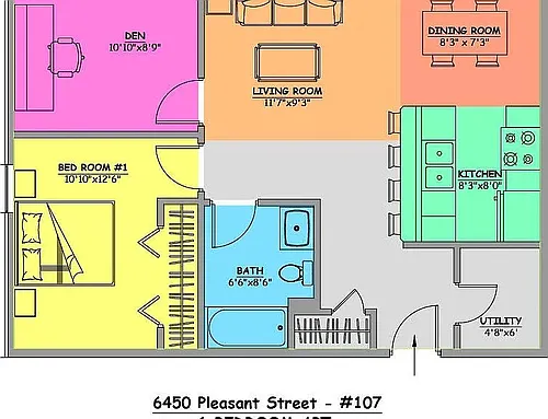 Floor plan 1 Bedroom With Den