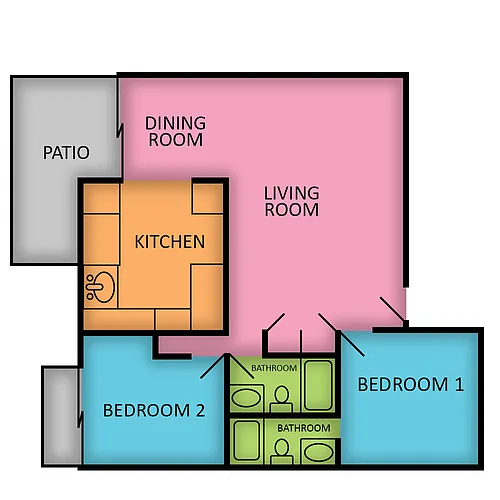Floor plan 2 Bed 2 Bath Downstairs