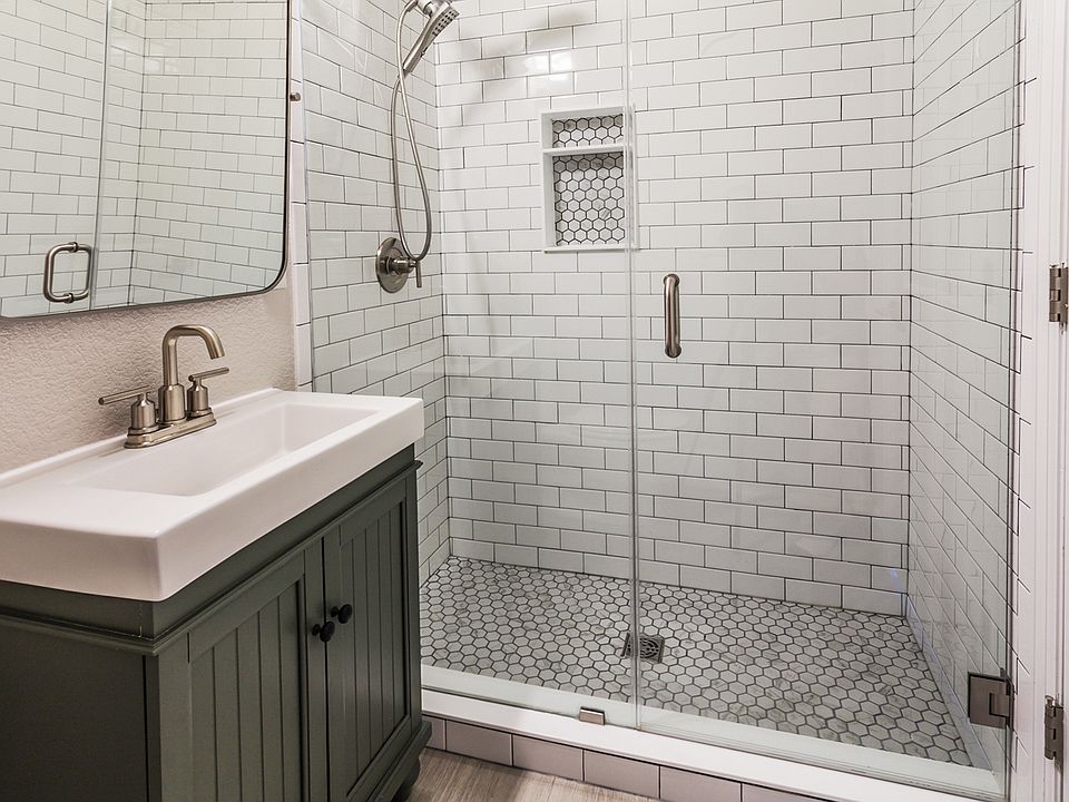 First-level bathroom with shower.