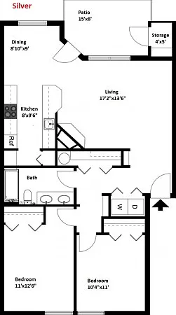 Silver - 2 Bedroom, 1 Bathroom Silver - 2 Bedroom, 1 Bathroom