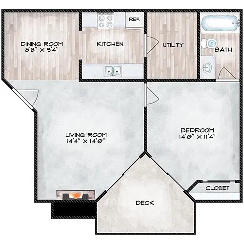 Floor plan One Bedroom One Bath