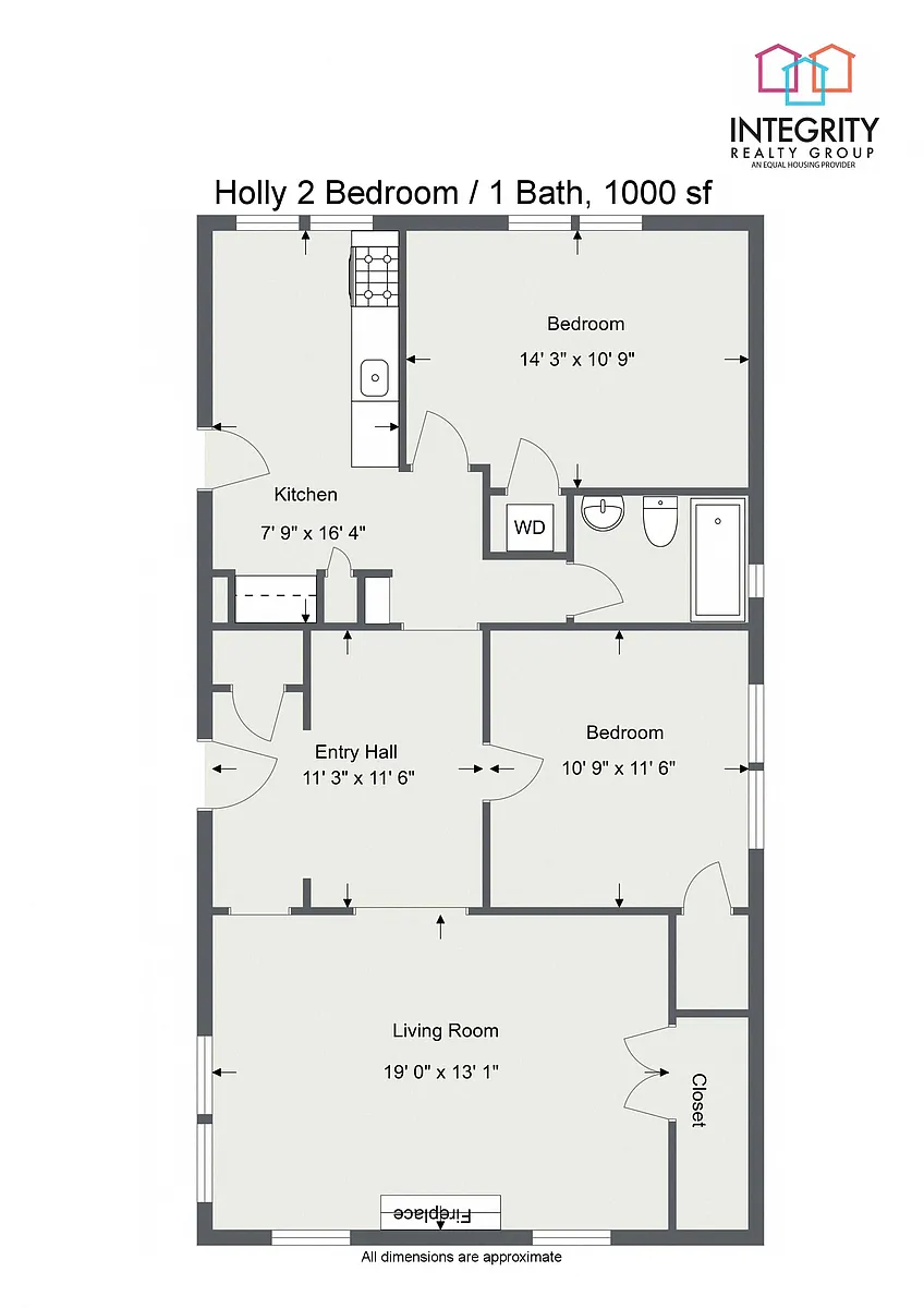 Floor plan The Holly 2 Bedroom 1 Bath A