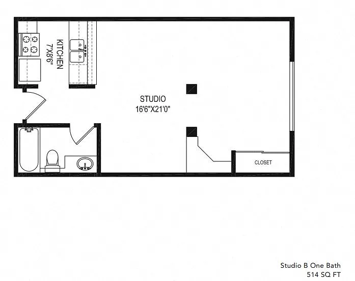 Floor plan Studio B One Bath
