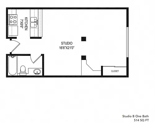 Floor plan Studio B One Bath