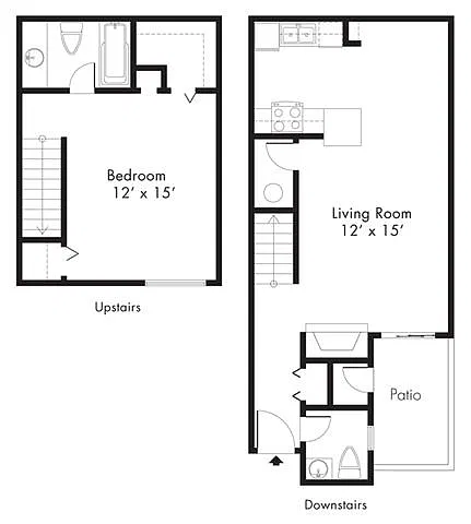 Floor plan A2 - 1 Bedroom 1.5 Bath